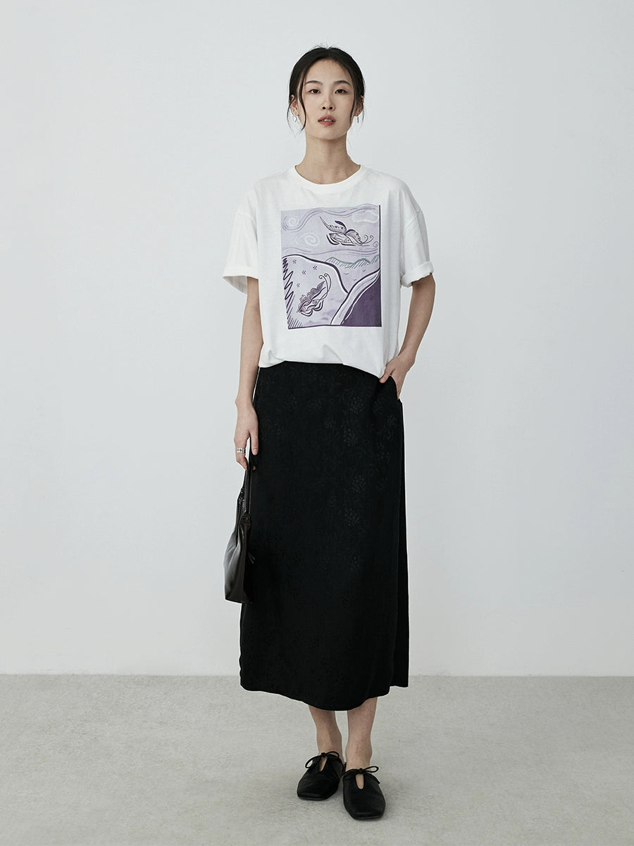 Camiseta holgada con estampado de mariposas de algodón CAREMIND 2024 verano cuello redondo hombro delantero manga corta fina