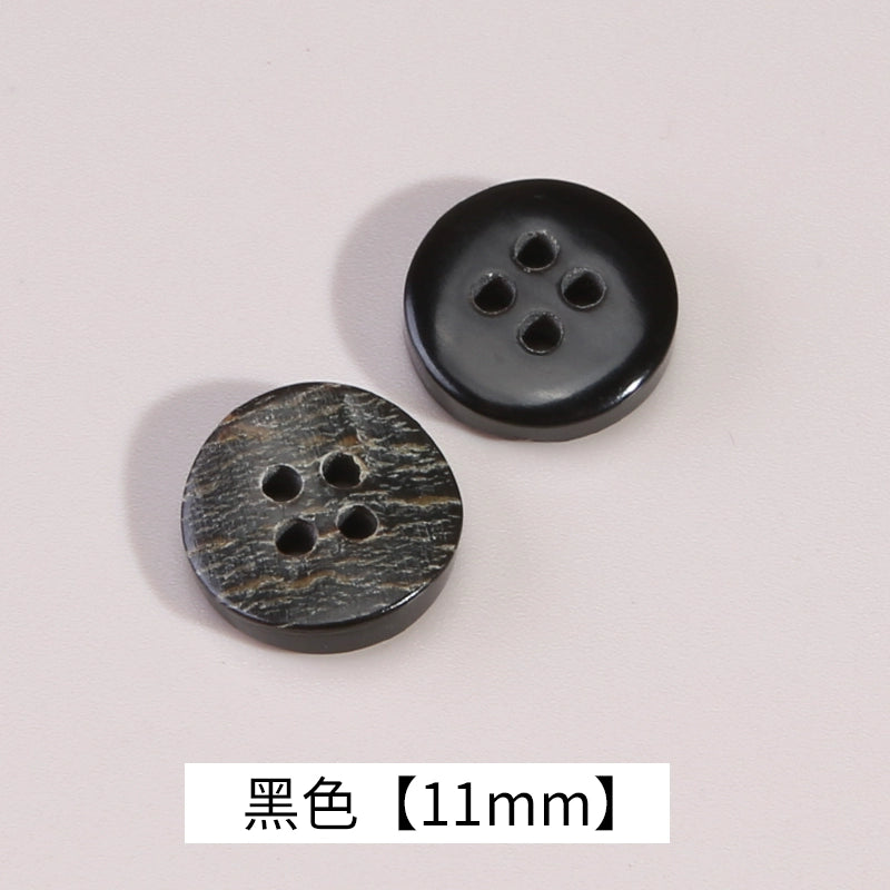 3326★ High-grade natural real horn buttons men's and women's retro cotton and linen polo shirt shirt buttons black coffee small buttons