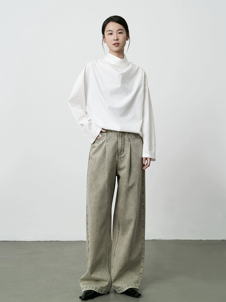 Camisa de manga larga con cuello oscilante y microtalla francesa de tencel suave de CAREMIND, blusa de moda blanca para mujer