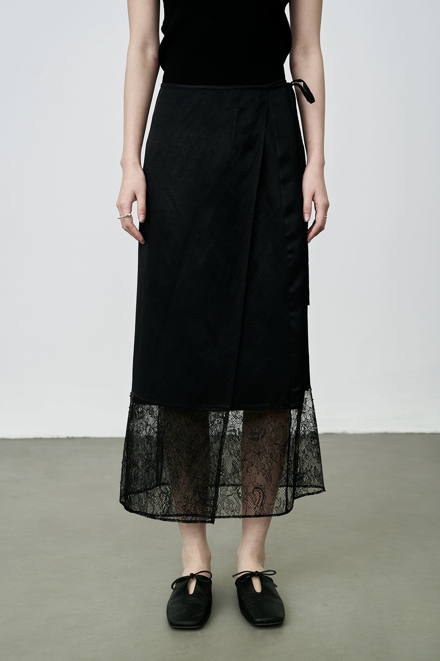 Falda de encaje calada con detección de atmósfera CAREMIND, de una pieza, ajustada, de papel, color negro