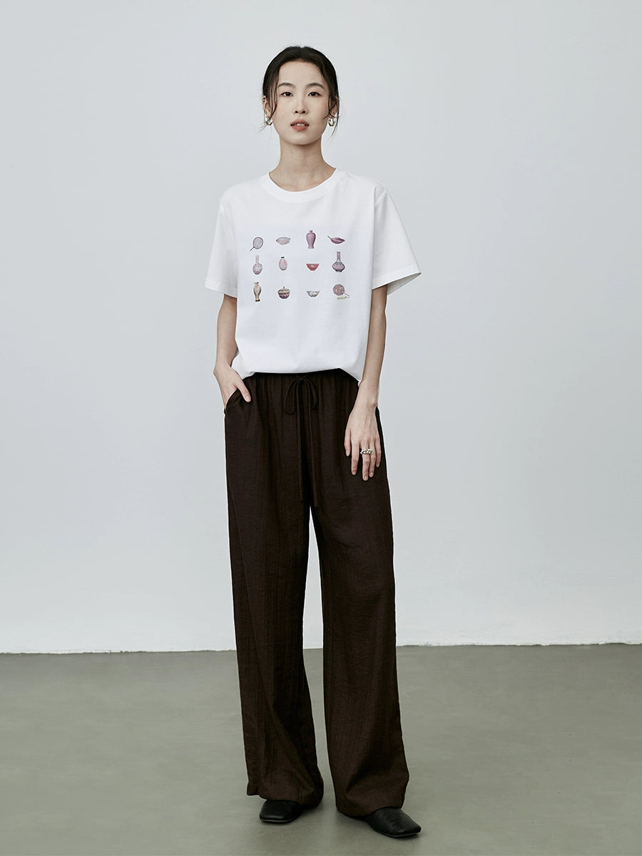 Pantalones casuales rectos de lino color café de CAREMIND, pantalones largos versátiles de cintura alta y elásticos