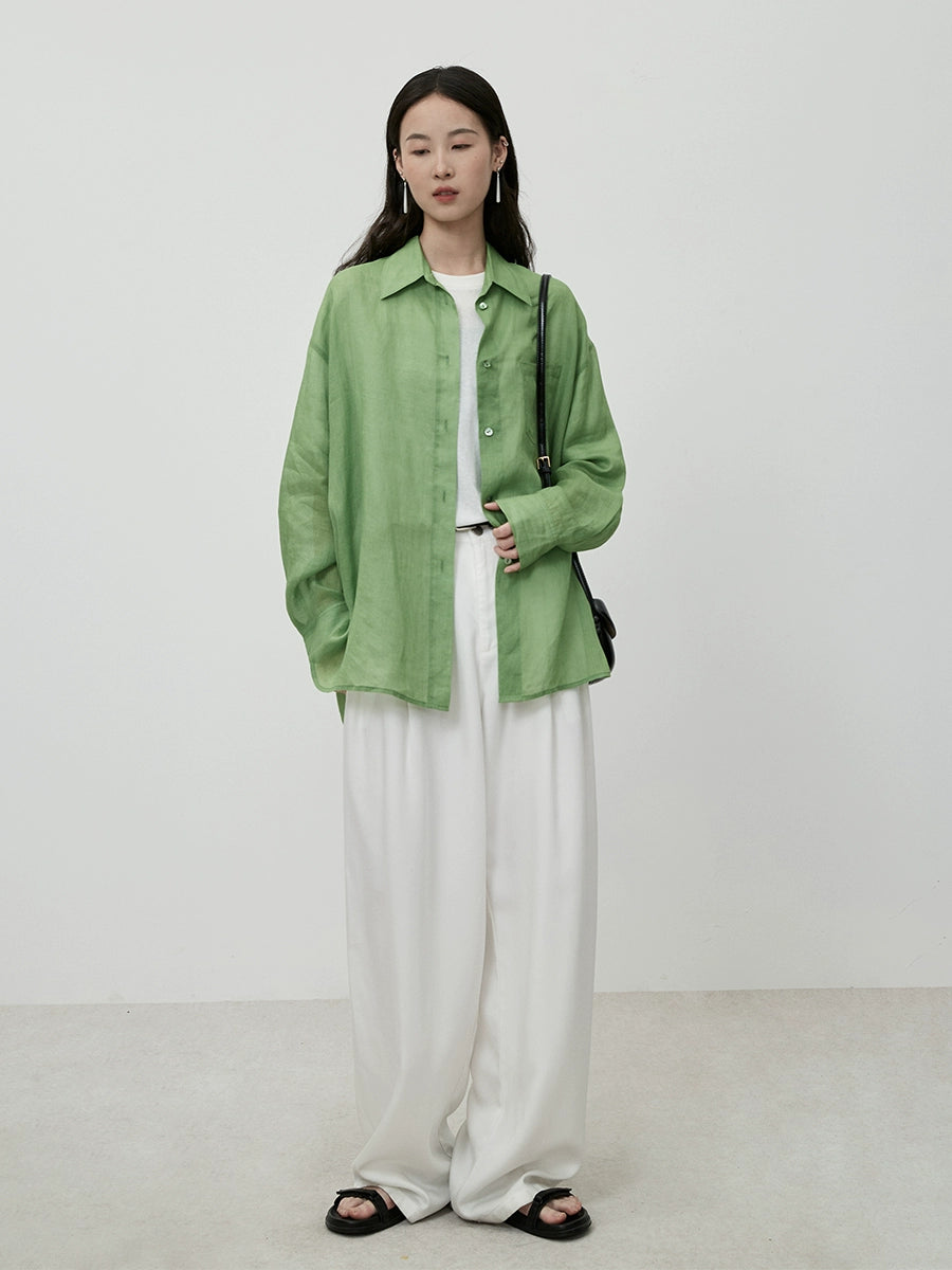 Chemise verte CAREMIND en ramie pure, nouvelle collection automne, cardigan polyvalent et fin pour les déplacements