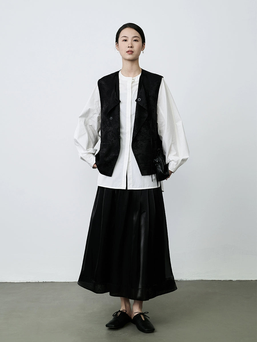 Jupe en fil doré CAREMIND, jupe plissée drapée à taille élastique moyenne et longue de style national