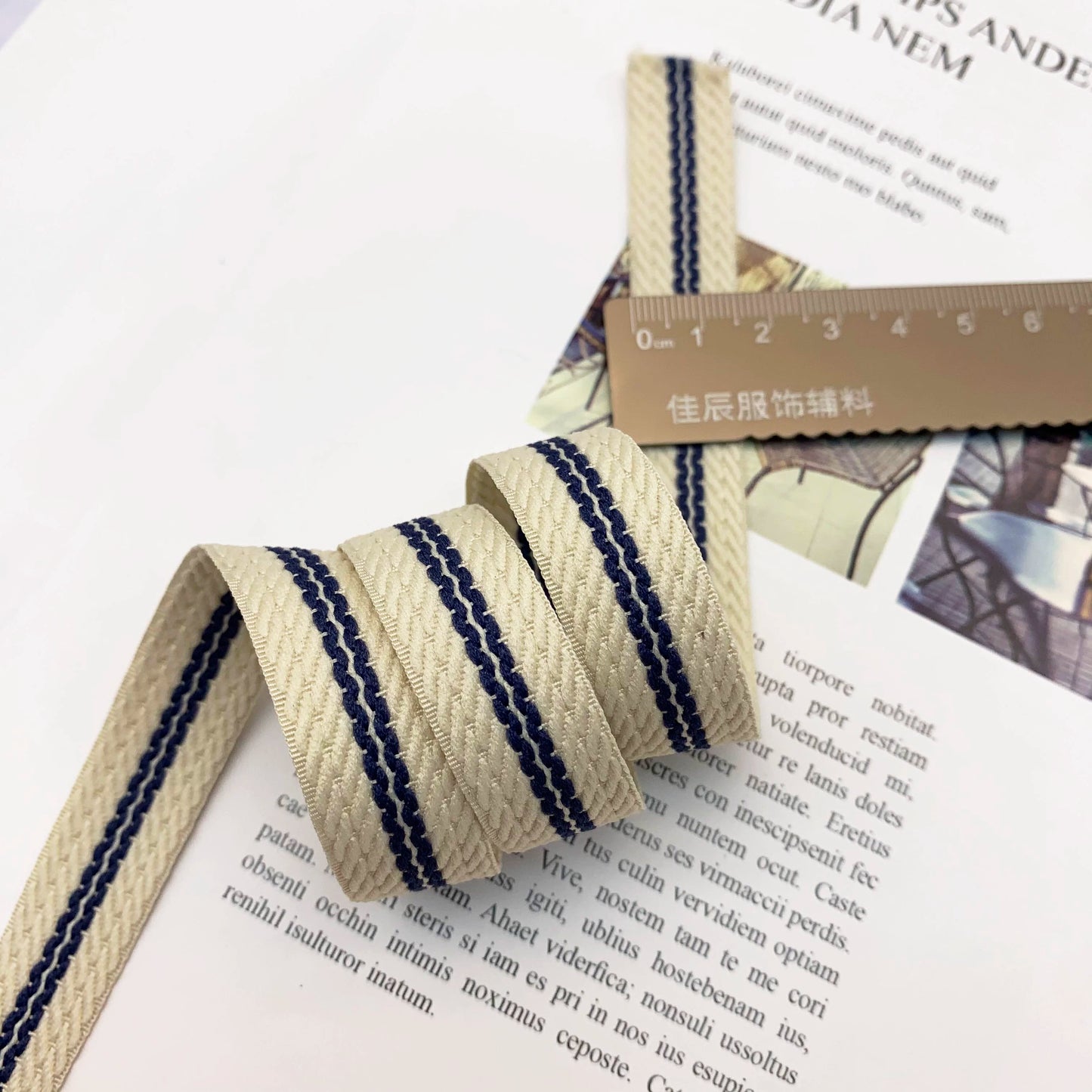 Tira de cinta jacquard a rayas de 1,5 cm, color 3856, para ribete, para ropa, con abalorios, para textiles del hogar, accesorios de vestir