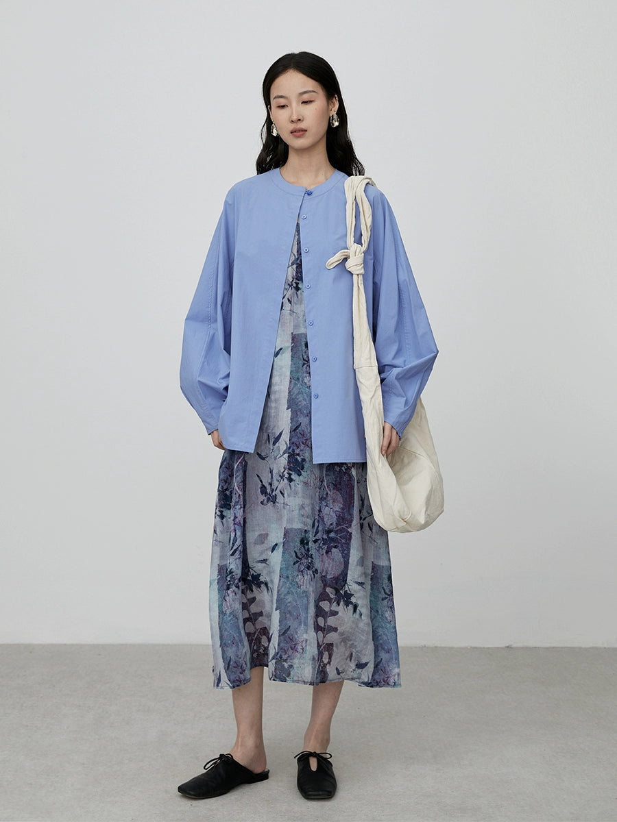 Vestido retro holgado sin mangas con falda con tirantes y estampado morado para vacaciones en la playa de CAREMIND