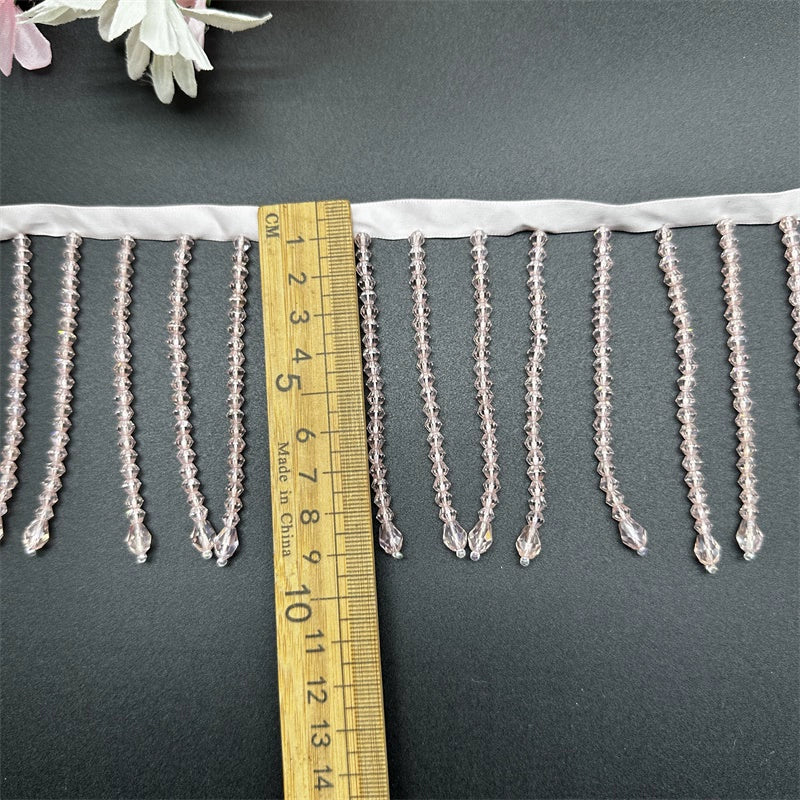 3729 Colgante de cristal de 9 cm de largo, hecho a mano, con flecos de encaje, para vestido de novia, decoración de cuello y hombro, accesorios para tocado