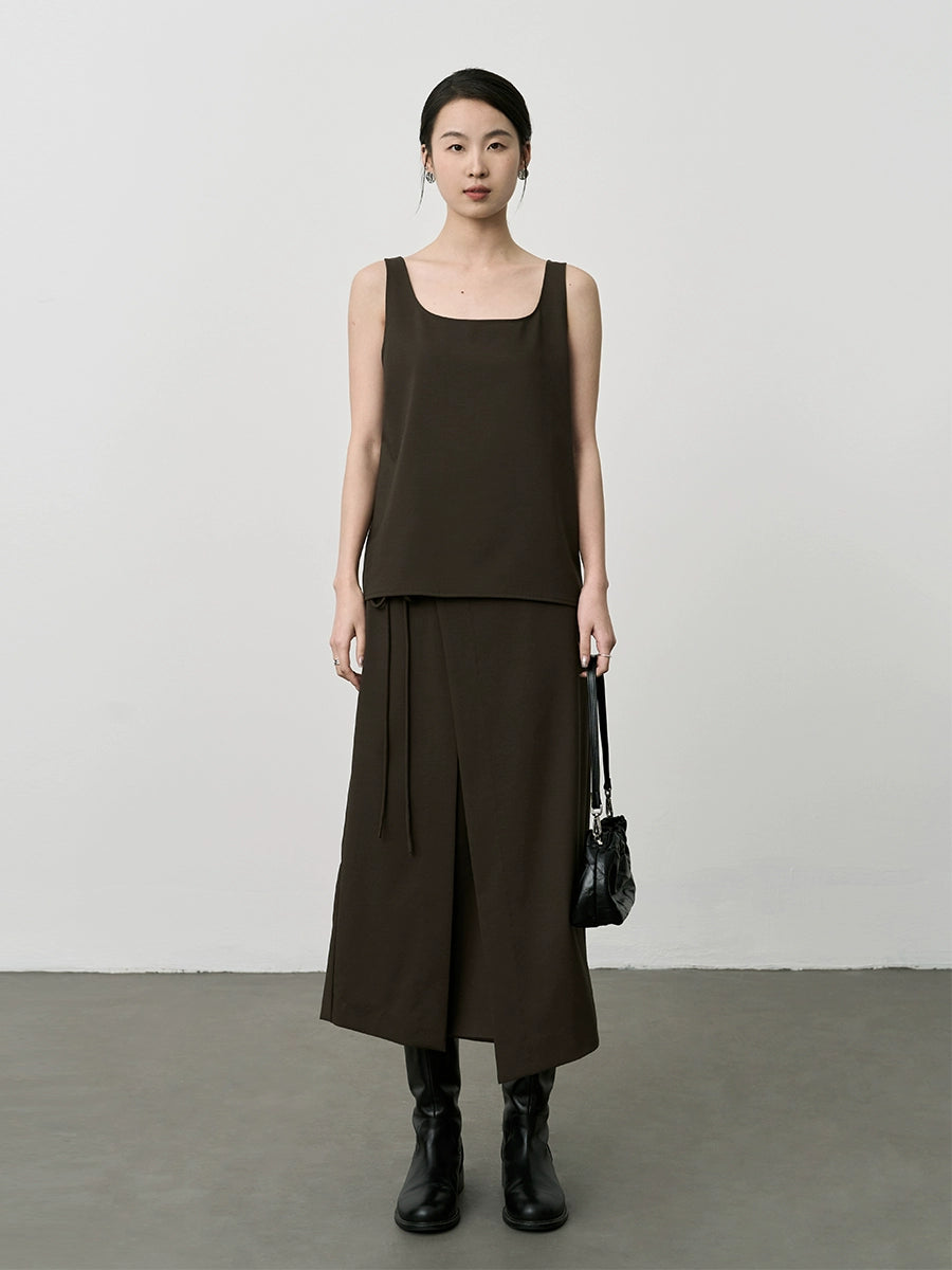 Conjunto de dos piezas con chaleco y cuello cuadrado estilo Yamamoto de CAREMIND, falda irregular