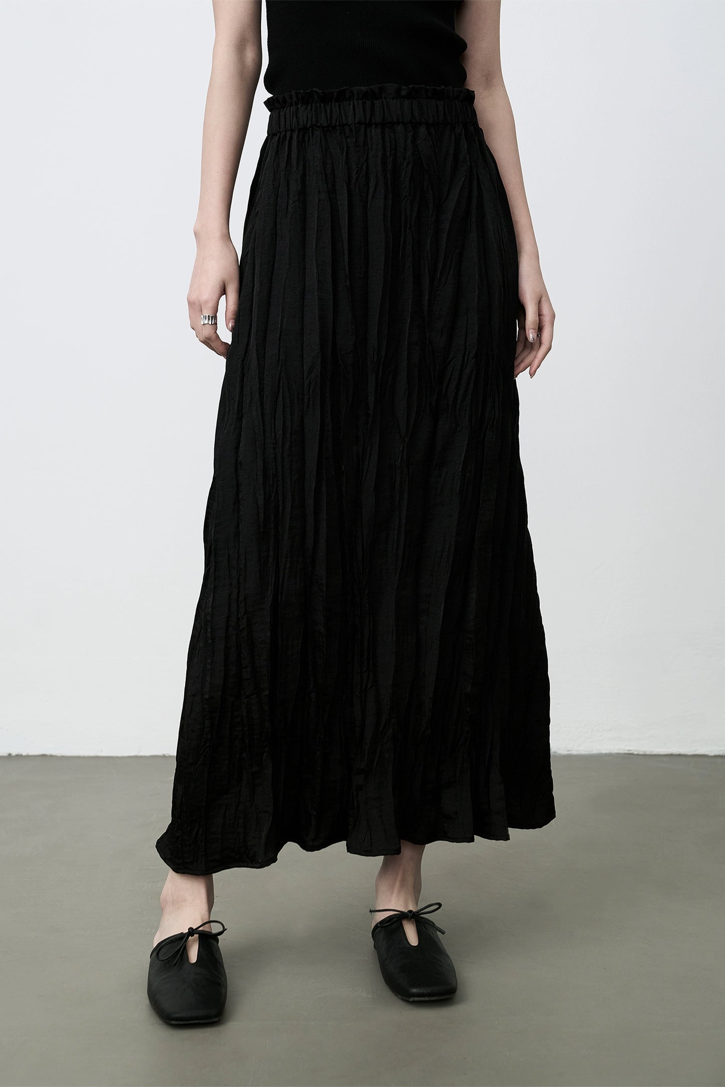 Falda de textura plisada negra CAREMIND, falda larga de cintura elástica en forma de H para niños