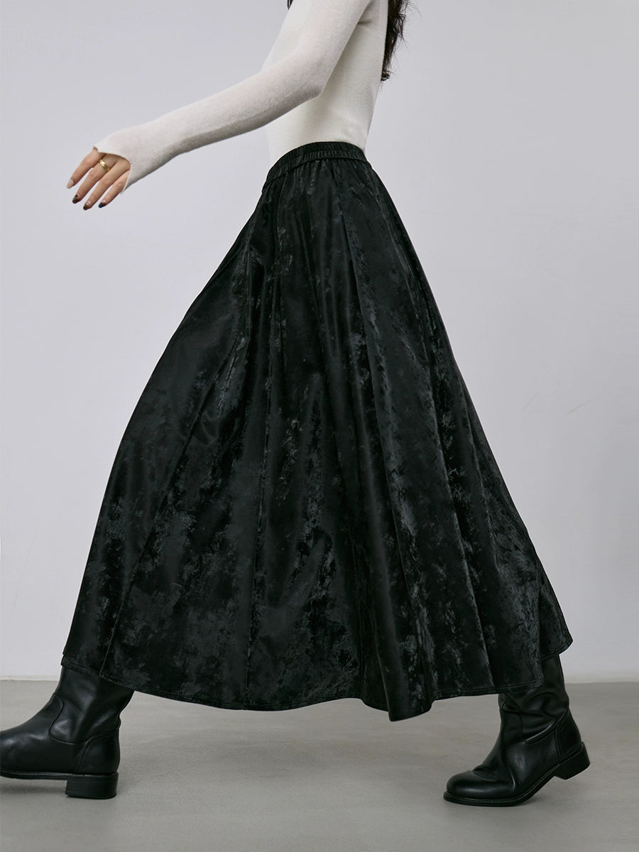 CAREMIND falda plisada antiarrugas con colgante negro, diseño liso de jacquard, falda de cuero con cintura elástica para otoño