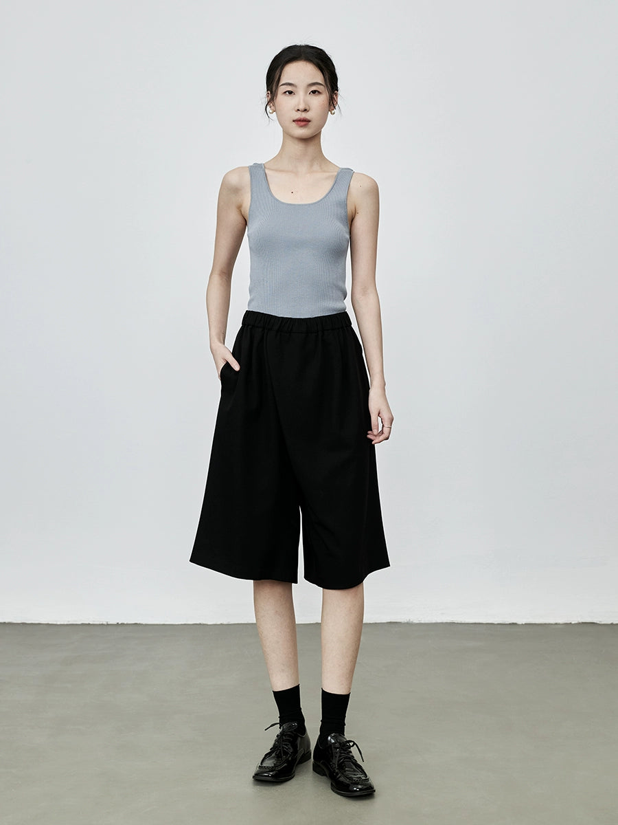 Pantalones de verano por encima de la rodilla de cinco puntos y cintura alta estilo Yamamoto negros de CAREMIND para mujer