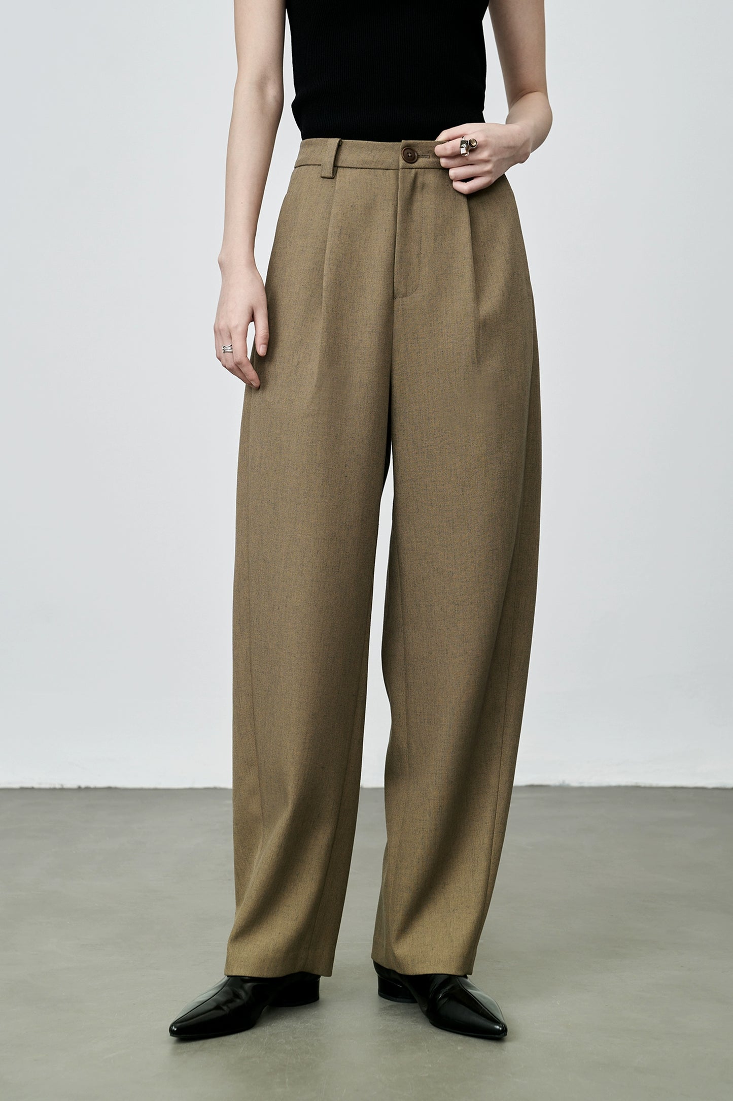 Pantalones de traje de cintura alta con diseño de cono de café de CAREMIND, pantalones ajustados informales y versátiles para mujer, para pies pequeños