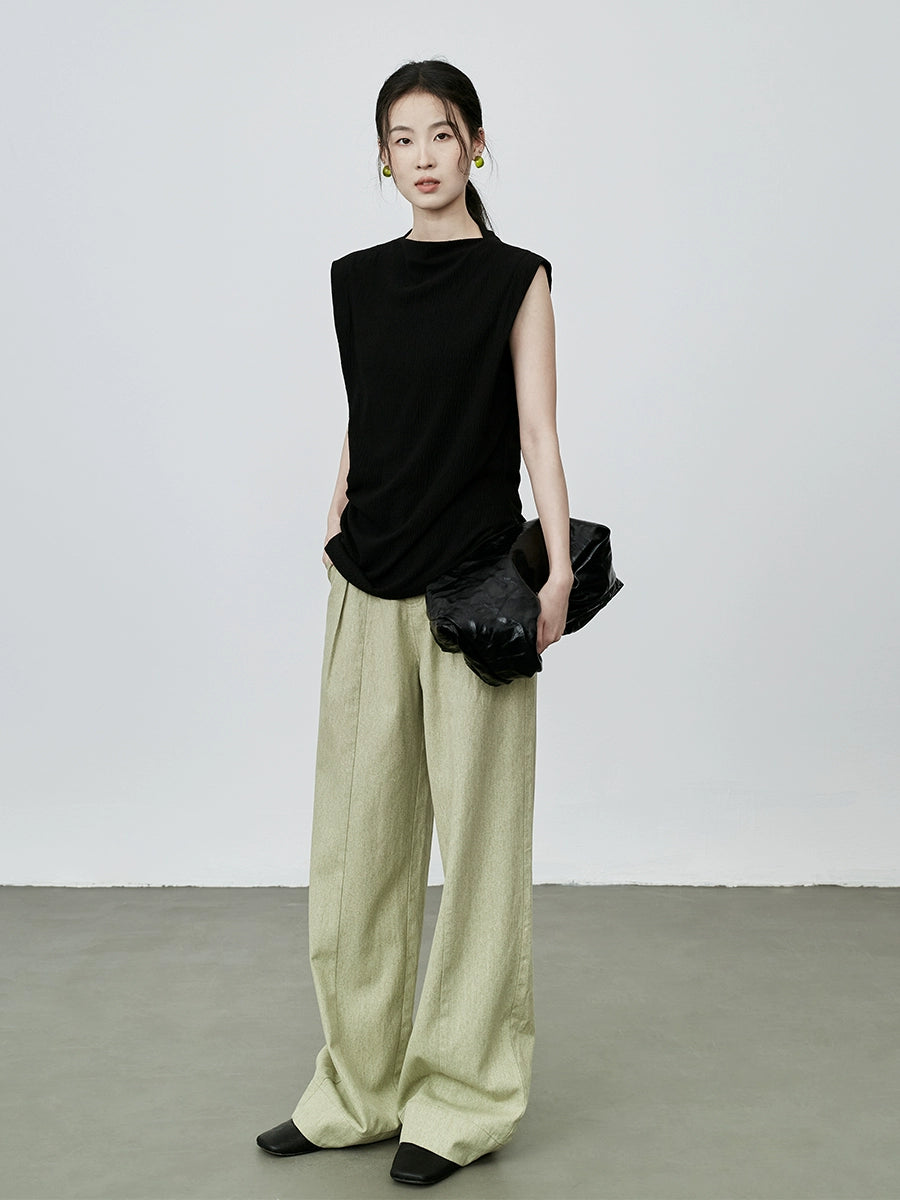 Pantalones casuales de algodón rectos de cintura media alta y verde chic de CAREMIND, pantalones holgados retro de pierna ancha para mujer