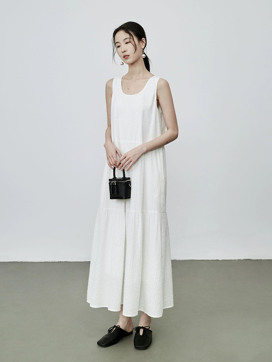 Vestido de verano con escote en U y sin mangas de fibra blanca de CAREMIND, vestido largo con tirantes y capas