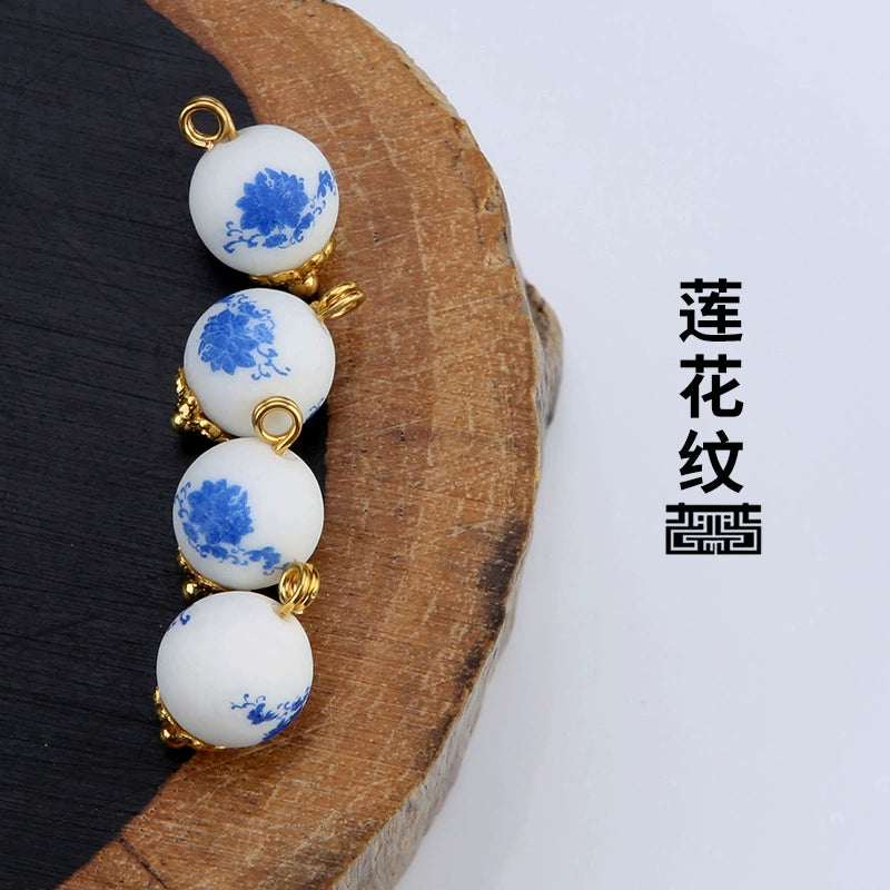 3249★ Ceramic button beads, national style retro cheongsam Hanfu Tang suit shirt, disc button versatile decorative small button blue and white porcelain