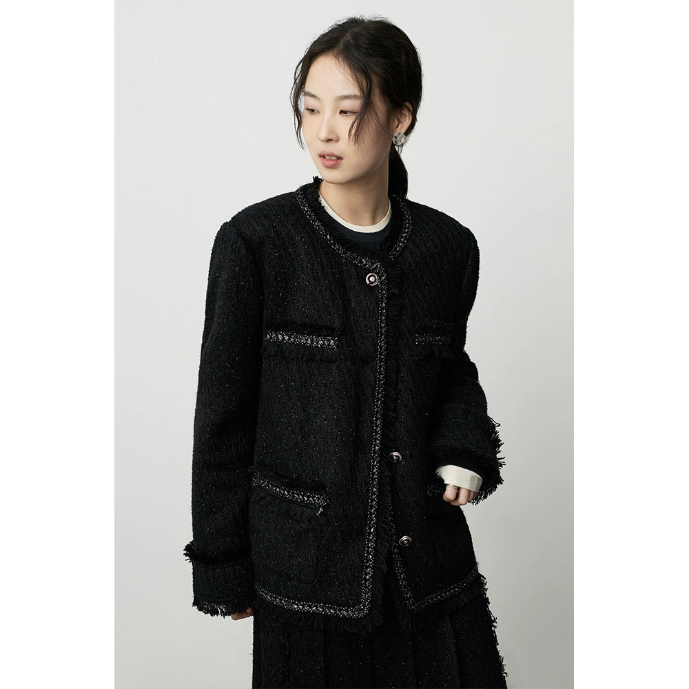 Chaqueta negra gruesa y fragante con temperamento de CAREMIND, textura industrial pesada, suelta y elegante, para mujer