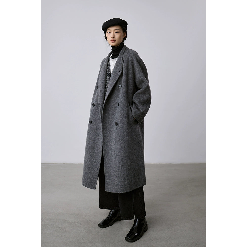 CAREMIND Maillard abrigo de lana de cachemira de doble cara abrigo cruzado de longitud media abrigo de temperamento de otoño e invierno ropa de mujer