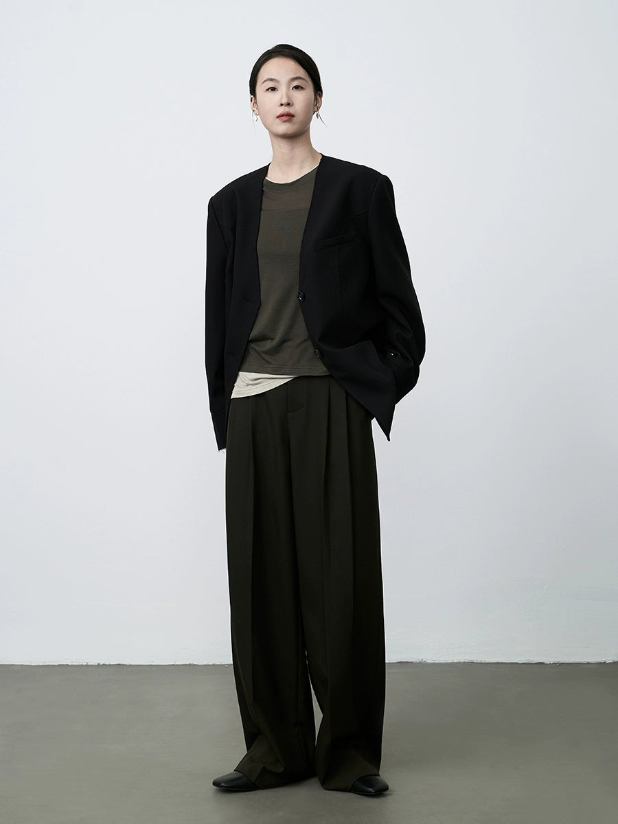 CAREMIND pantalones de traje de cintura alta con caída de dinero viejo, pantalones de pierna ancha, pantalones casuales sueltos de temperamento