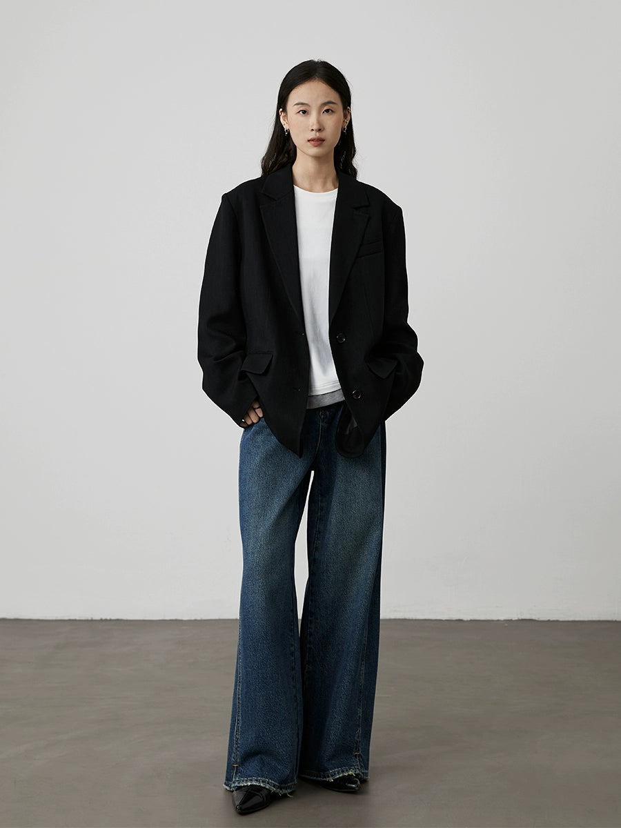 Pantalones vaqueros rectos azules lavados de principios de otoño de CAREMIND, pantalones casuales de pierna ancha, altos y delgados y versátiles