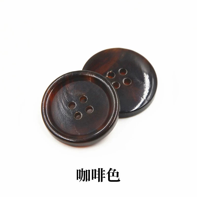 3456★ Botón de cuerno marrón negro con cuatro ojales, botón redondo con borde fino para chaqueta de cuero de traje informal formal para hombres y mujeres