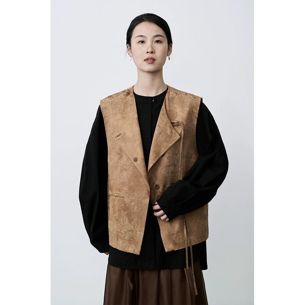 CAREMIND Nuevo chaleco de estilo chino para mujer, pieza extraordinaria, elegante chaqueta corta bordada en jacquard, primavera y otoño