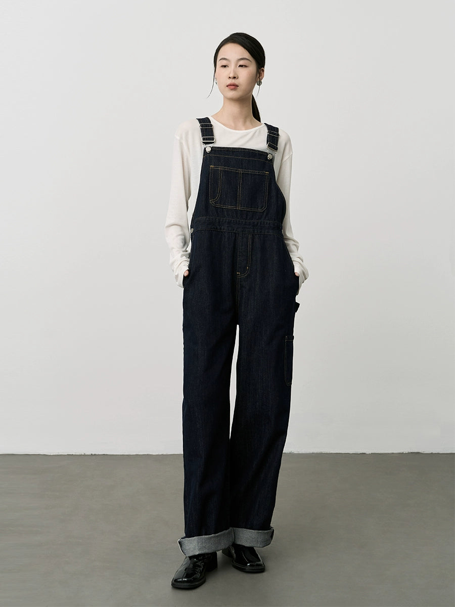 Mono vaquero retro azul marino de CAREMIND, nueva versión coreana, mono fino reductor de edad