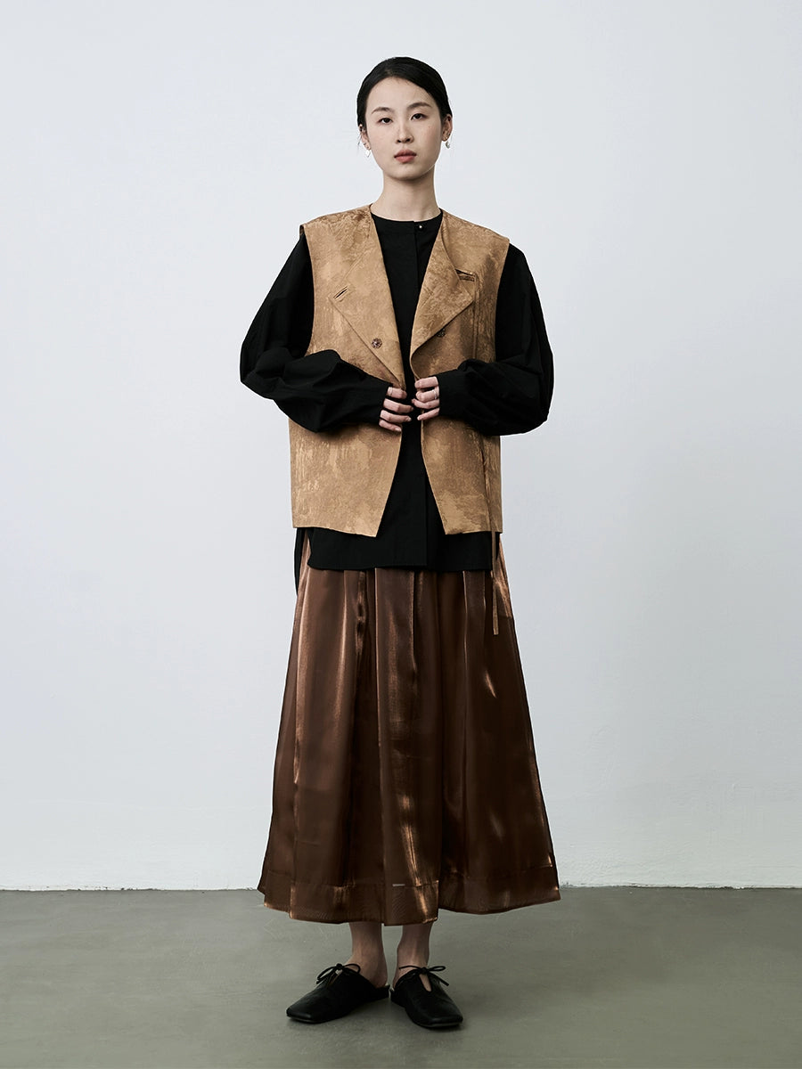 Jupe en fil doré CAREMIND, jupe plissée drapée à taille élastique moyenne et longue de style national