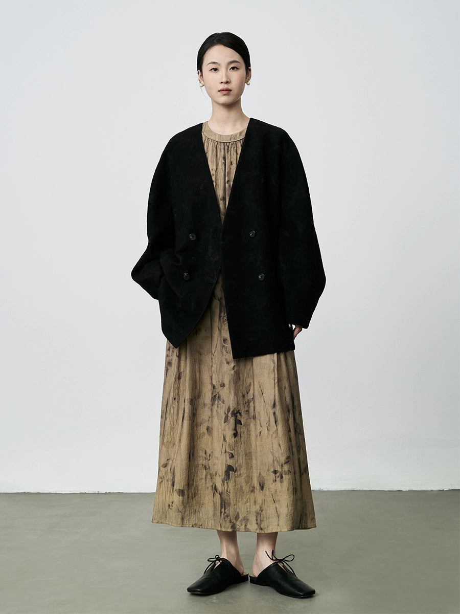 CAREMIND, elegante traje negro sin cuello, diseño chino, estampado oscuro, jacquard, exquisito abrigo para mujer