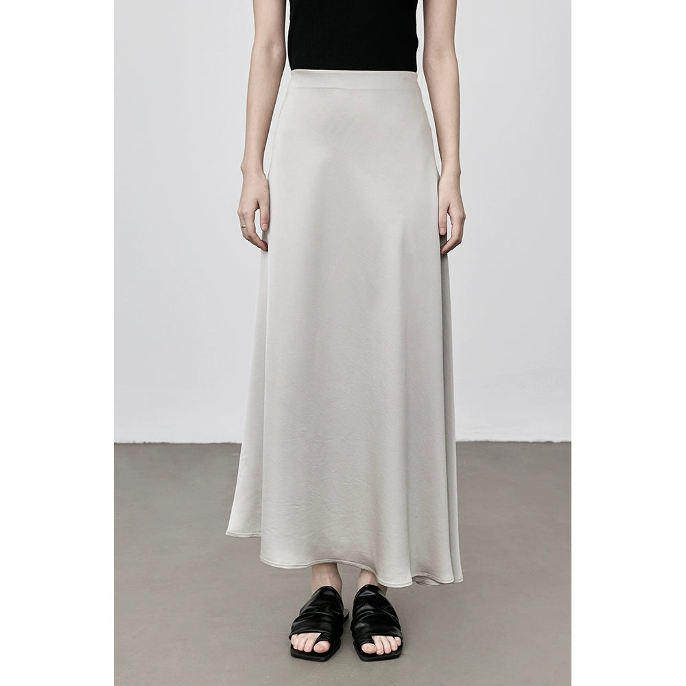 Falda de cola de pez de ácido acético de color sólido CAREMIND, falda de satén suave y sedosa, falda fina de una palabra, falda mediana y larga