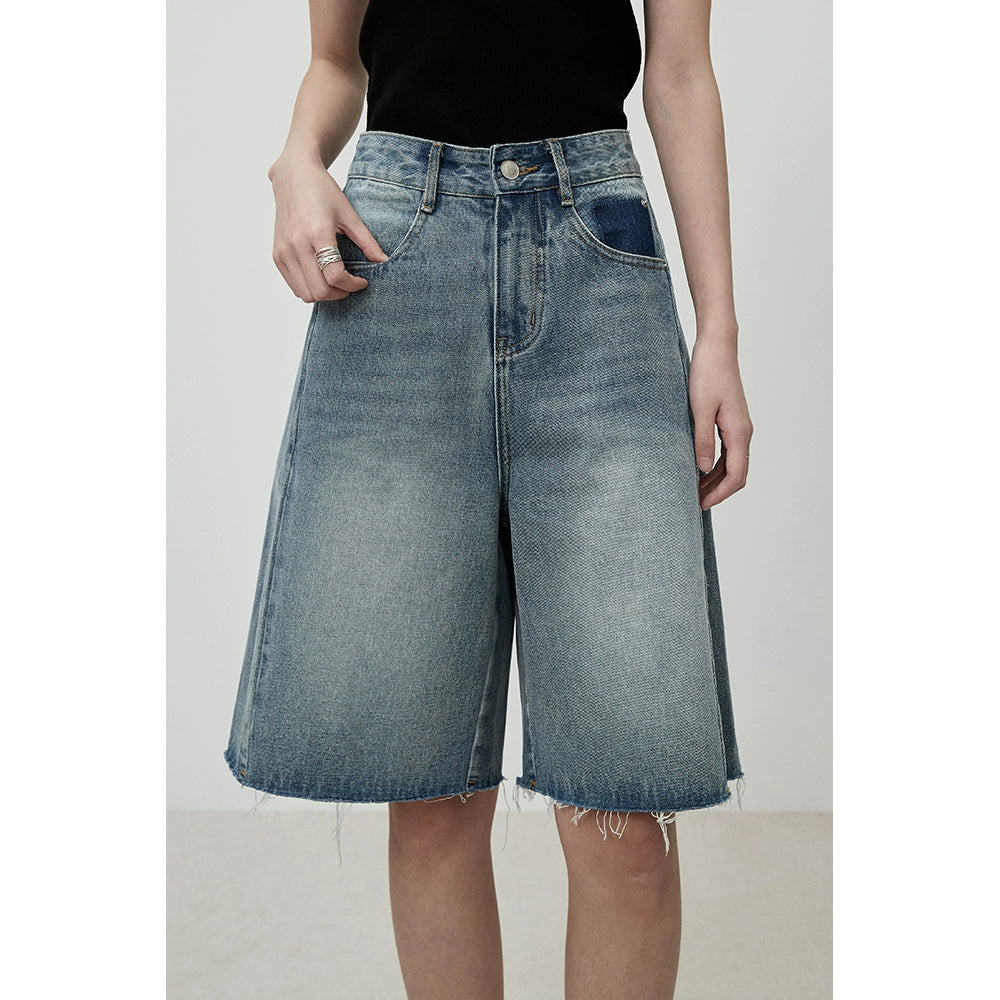 Pantalones vaqueros azules rectos con bordes sin rematar de cinco puntas de CAREMIND, pantalones holgados, ajustados y versátiles de cintura alta para mujer