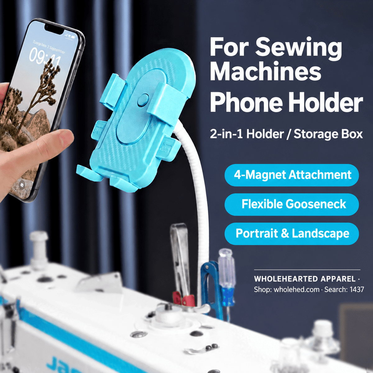 1437★ Stoßfeste magnetische Handyhalterung für Industrie-, Overlock- und Coverstichmaschinen, um 360° verstellbar