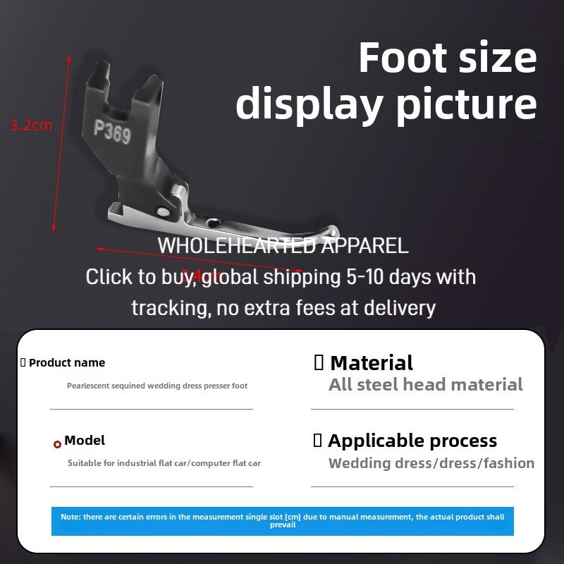 1494★ Special presser foot for bead edge sequined wedding dress fabric, eliminating the time to knock beads and replenish beads, sewing machine accessories**