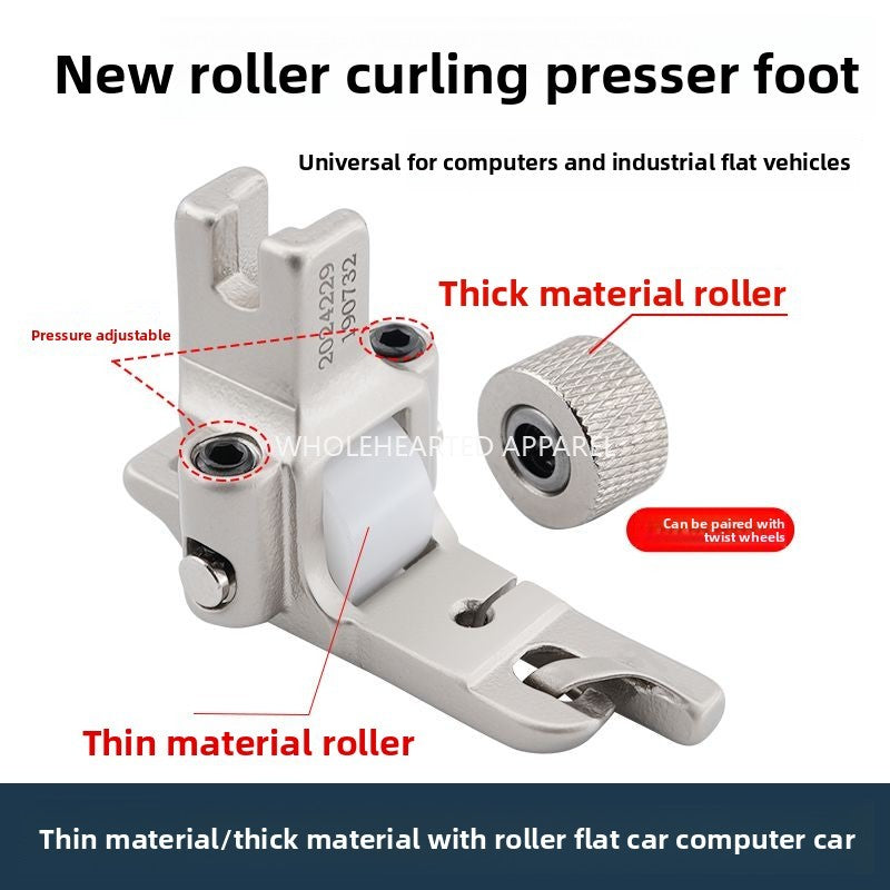 1650★  New roller 0.3 stop crimping presser foot electroplating all-steel flat car universal folding hem presser foot sewing accessories