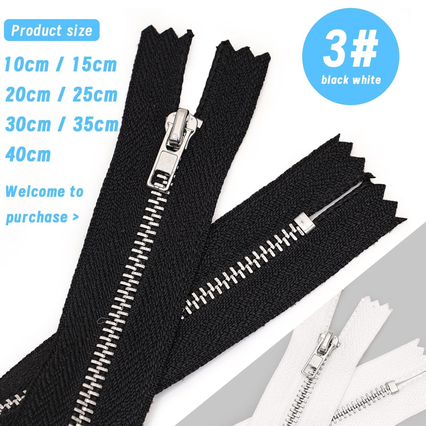 3076 Zipper Metal Zipper No. 3 Platinum Closed Tail Not Tail Automatic Head Clothing Luggage Doll Available