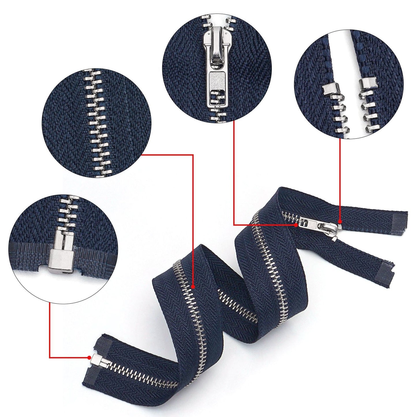 Fermeture éclair n° 3095 en métal platine, fermeture éclair à queue ouverte, tête automatique, bord en tissu multicolore argenté, fermeture éclair pour veste de vêtements en option