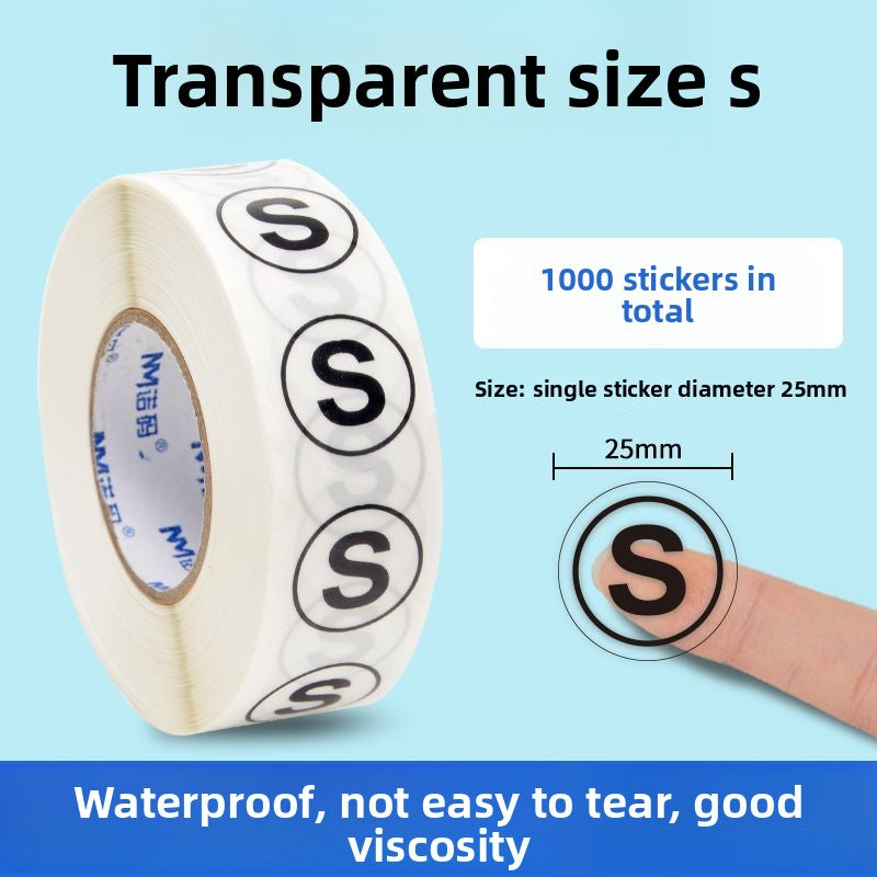 3226★ Transparent size sticker sticker clothing M S L XL XXL pants shoes and hats shoe box round self-adhesive children's clothing