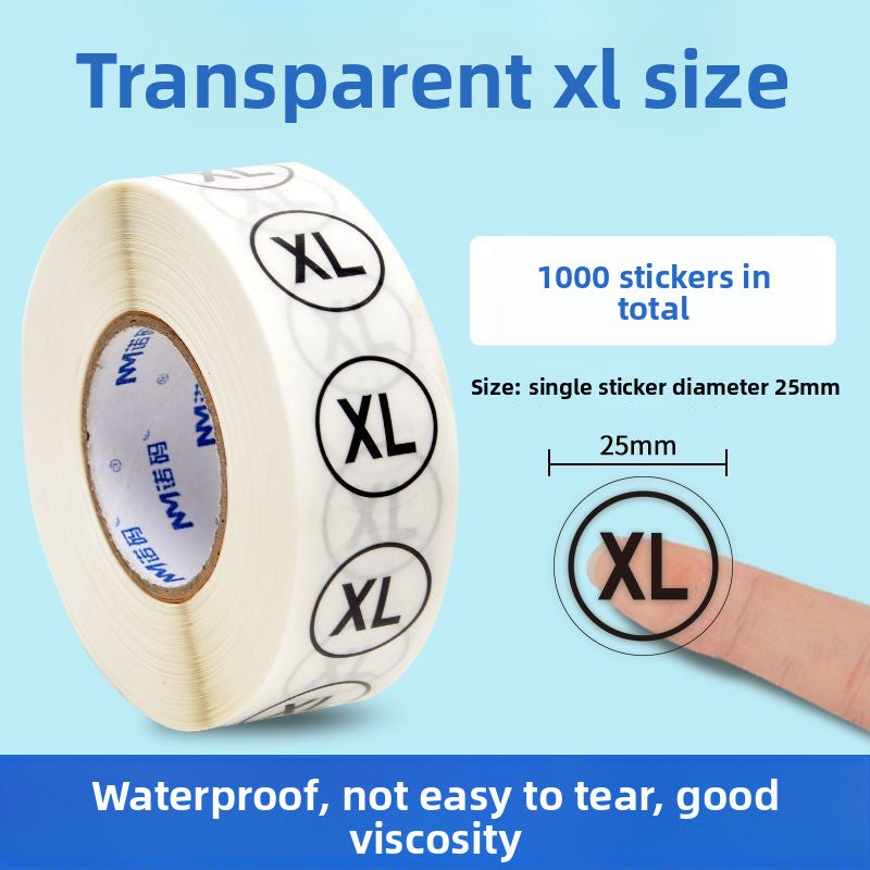 3226★ Transparent size sticker sticker clothing M S L XL XXL pants shoes and hats shoe box round self-adhesive children's clothing