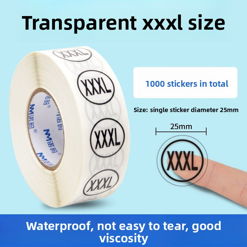 3226★ Transparent size sticker sticker clothing M S L XL XXL pants shoes and hats shoe box round self-adhesive children's clothing