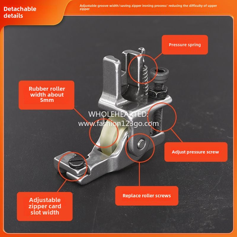 1007★ New Flat Car Adjustable Invisible Zipper Roller Presser Foot Sewing Machine Zipper Special Wheel Presser Foot No Wrinkle