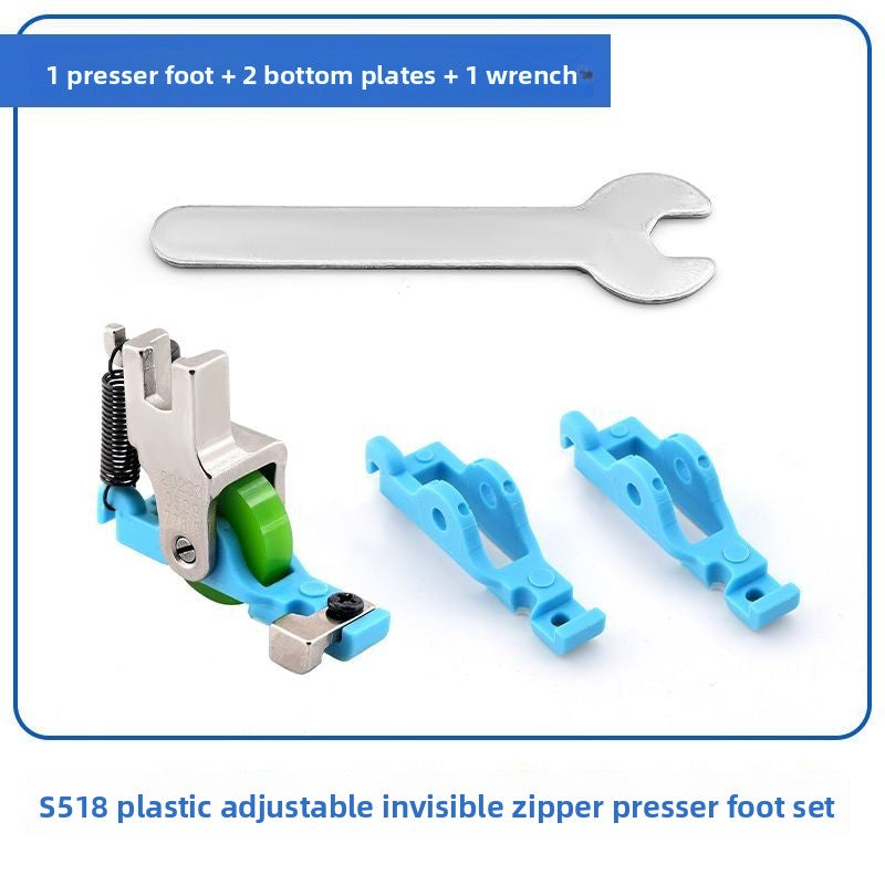 1630★  New flat car plastic Teflon roller presser foot S518 upper invisible zipper adjustable roller presser foot sewing accessories