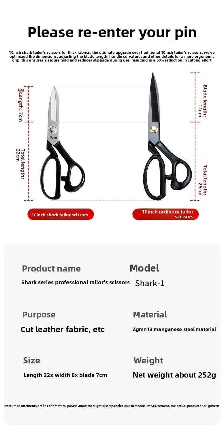 1701★  Thick material nemesis tailor special scissors household sewing scissors clothing cloth cutting industrial scissors strong cutting large