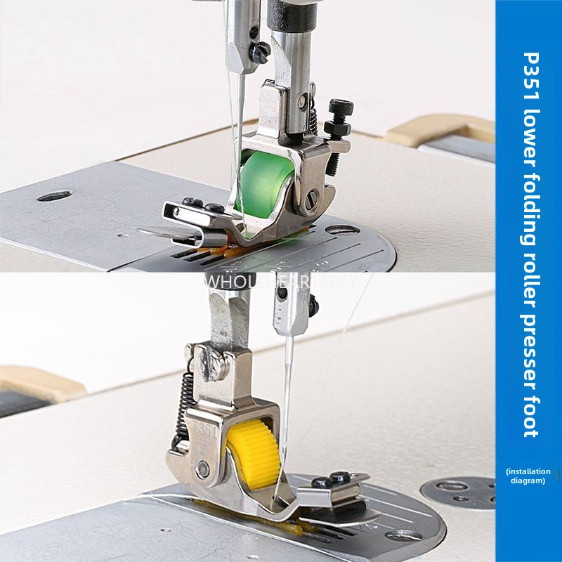 1013★ New T351 down-turned edge roller presser foot turtle shell cap wrinkle-free downward rolled edge premium all-steel flat sewing machine adjustable