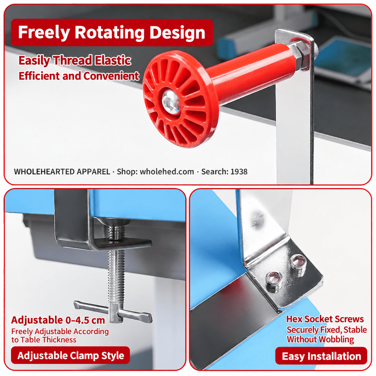 1938★ No-Drill Desktop Elastic Band and Waistband Drawstring Threader for Industrial Flatbed Sewing Machines