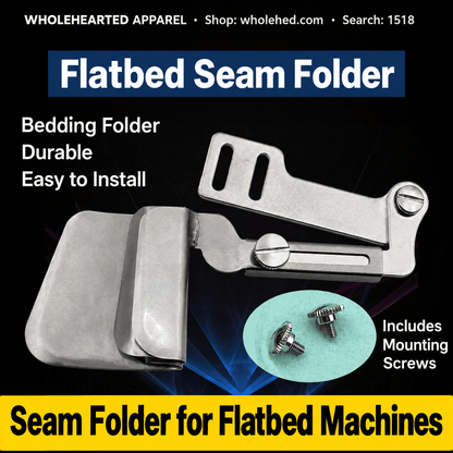 1518★ Industrial Flatbed Sewing Machine Seam Folder with Adjustable Dual-Layer Fabric Alignment and Straight-Grain Edge Folding Guide.
