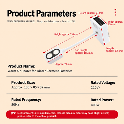1741★ Winter Warm Air Heater for Garment Factories with Adjustable Stand and Dual Magnetic Base