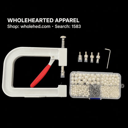 1583★ Portable Manual Pearl and Rhinestone Setting Machine Kit with One Box of No-Hole Faux Pearls and Four-Prong Studs.