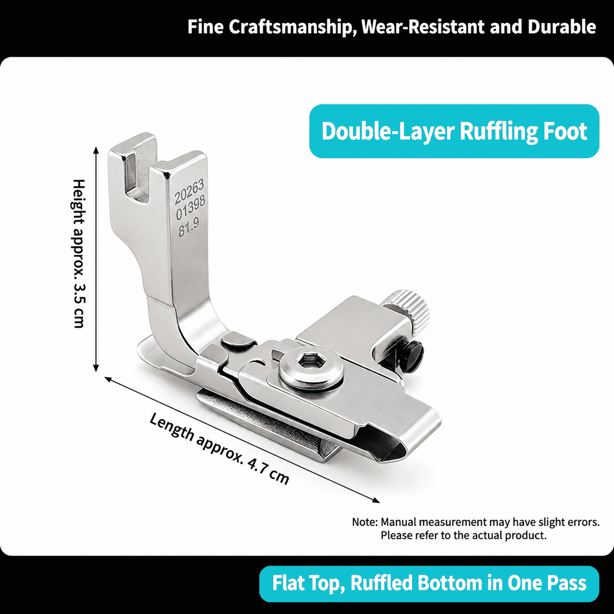 1926★ Double-Layer Adjustable Gathering Presser Foot for Industrial Sewing Machines, Smooth Top and Gathered Bottom, Suitable for Silk, Chiffon, Mesh and Shirts.