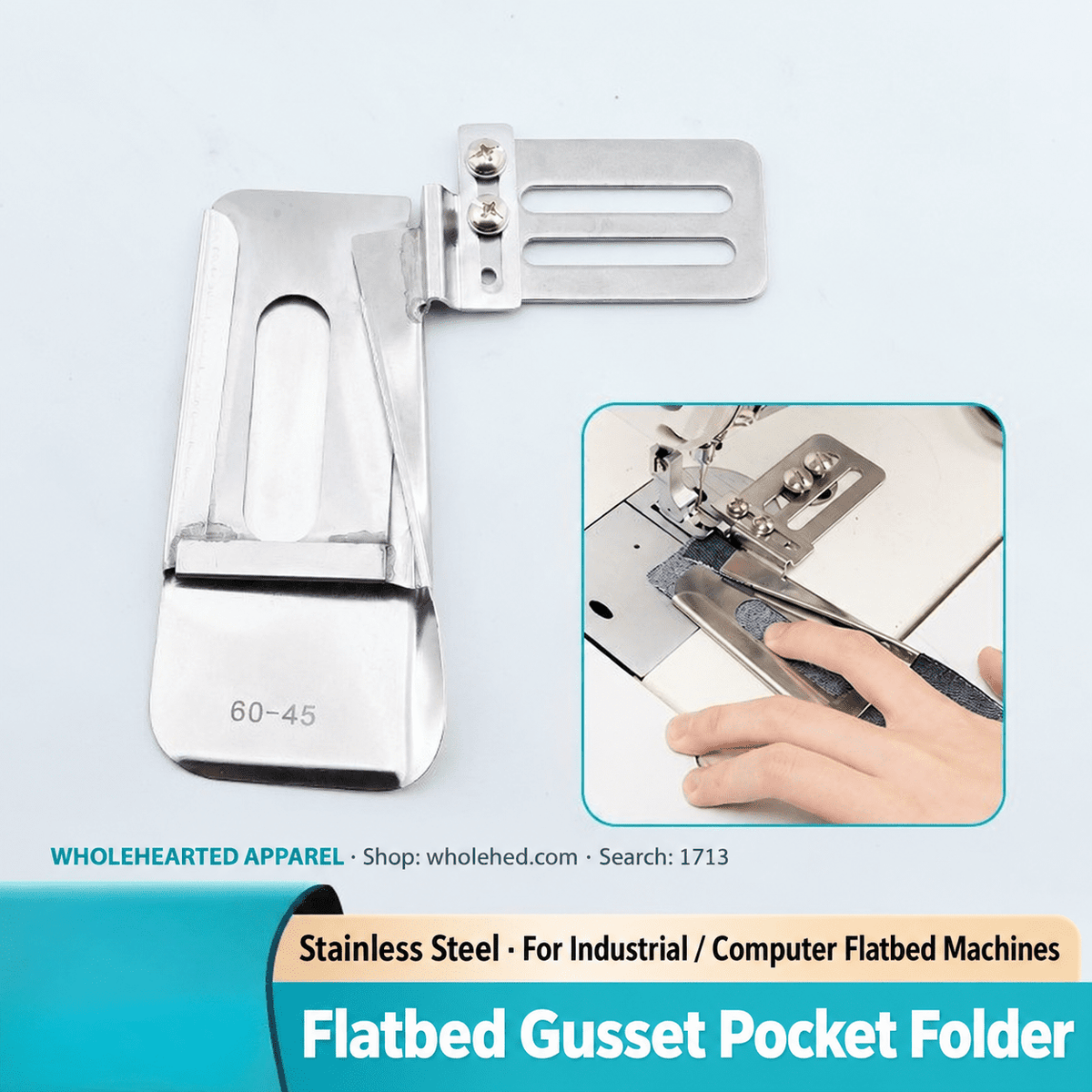 1713★ Attachment Folder Kantong Gusset untuk Mesin Jahit Flatbed Industri dan Terkomputerisasi