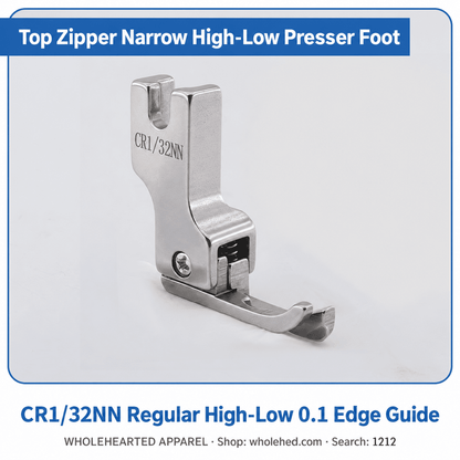 1212★ New Arrivals 2 | More Options | Narrow High-Low Zipper Presser Foot for Industrial Lockstitch Sewing Machines, 0.1/0.2 cm Edge Stitching