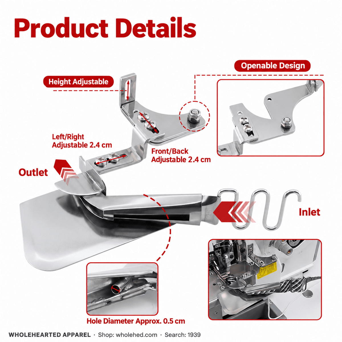 1939★ Cartella in acciaio inox 4 in 1 per bordature e rifiniture, con piedino premistoffa scanalato compatibile con EX/747 per tagliacuci