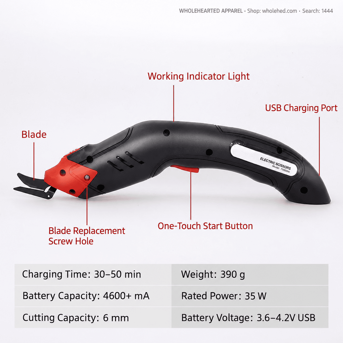 1444★ Rechargeable Cordless Electric Fabric Scissors with Lithium Battery for Industrial Sewing and Clothing Cutting.